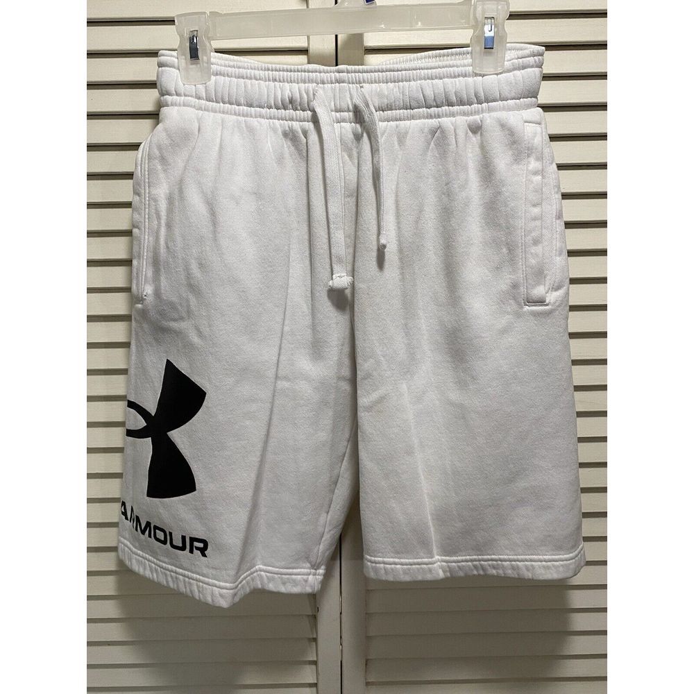 Under Armour White Cotton Long Short Elastic Tie Waist Logo Athletic Size M‎